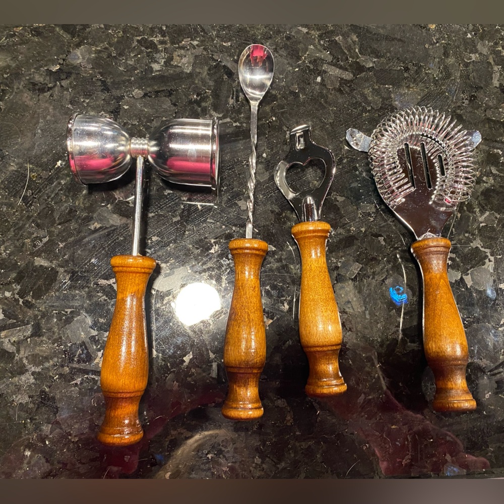 Barware Utensil Set Stainless Steel with Wood Handles 4 Piece Set Japan Vintage